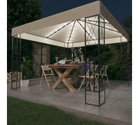 BEI CLORIS Pavillon avec guirlande lumineuse LED 3x3 m Crème Tissu - Pavillons & Tentes de réception Nouveau1399228 3parcel