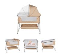 Beige Berceau Cododo avec un matelas de langer pour bébé, 3 en 1 Lit de chevet, Berceau à bascule et Lit d'appoint, Hauteur