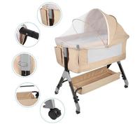 BEIGE Berceau Cododo évolutif pour bébé, Lit d'appoint avec hauteur réglable à 4 modes, Panier de rangement, Pieds en forme Y