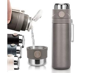 BEIJIE Gourde Isotherme, Gourde Sport 500ml en Acier Inoxydable Double Paroi Sous Vide, Bouteille Isotherme Étanche Fermeture Easy Quick Press, Mug Isotherme sans BPA, Maintien Chaud/Froid 12h (gris)