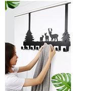 BeiLeiNiceHK Crochet de porte facile à installer - Crochets muraux en métal pour serviettes - Cintre en forme de cerf animal pour salle de bain - Crochets à clés doubles - 8 crochets - Noir