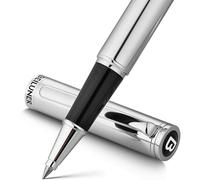 BEILUNER Stylo Bille Luxe, Finitions Or 24K, Design Noble et Élégant, Recharge Schneider, Set-Cadeau Hommes/Femmes, Professionnel, Bureau, Belle Stylo (Chrome)