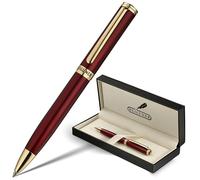 BEILUNER Stylo Gel Laqué Rouge Finition Or 24K, Coffret Cadeau Professionnel et Élégant pour Bureau, Executive et Écriture, Parfait Homme Femme, Mécanisme Rétractable