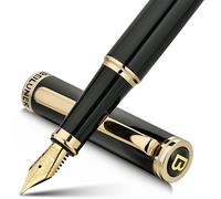 BEILUNER Stylo Plume de Luxe, Magnifique Finition Piano Laqué et Or 24K, Cadeau Fiable avec Convertisseur pour Hommes & Femmes, Stylo Élégant pour l'Écriture - Noir & Or, Plume Moyenne