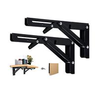 Beinhome 2PCS Support d' Étagères Pliable 200mm Équerre Pliante Étagère Murale Support Pliante Robuste Noir Support Console Pliable pour Table Etagere Murale 50KG Porteur