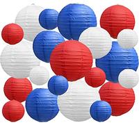 BEISHIDA Lanternes rondes chinoises en papier rouge bleu blanc 10/15/20/25 | Lot de 10 lanternes en papier pour décoration de fête, lanternes chinoises/japonaises en papier, anniversaire, mariage, Noël