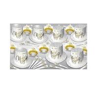 Beistle Assortiment blanc et doré 2024 50 personnes - Fournitures de fête NYE - Accessoires de photomaton,chapeaux,diadèmes et cornes - Fabriqué aux États-Unis depuis 1900 - Taille unique 80165-GD50