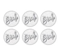 Beistle Lot de 6 boutons prismatiques BT136 pour enterrement de vie de jeune fille, décorations de fête prénuptiale, papier métallique, blanc/argenté
