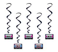 Beistle S54703AZ1 Lot de 5 cassettes à suspendre sur le thème des années 80 Style rétro années 80 Papier plastique Noir/blanc/rose/turquoise