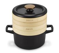 NORI Cocotte en fonte Emaillée avec 2 Paniers Vapeur BEKA Ronde Noir D20 cm