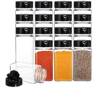Bekith Lot de 16 pots à épices conteneurs de bouteilles en plastique avec bouchon Noir pour ranger à épices, herbes et des poudre, 260ml
