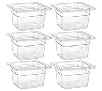 Bekith Lot de 6 poêles Gastronorm 1/6 avec couvercle - En plastique transparent - Pour cuisine, restaurant, bar, préparation - 10 cm de profondeur