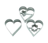 BekkiB 7791 Lot de 3 Emporte-Pièces en Forme de Cœur et 2 Avec Fleur et Petit Cœur Intérieur - Pour Biscuits de Mariage