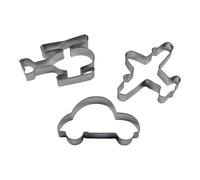BekkiB - Lot de 3 emporte-pièces « voiture, avion et hélicoptère » - Emporte-pièces en acier inoxydable passent au lave-vaisselle - Pour la cuisson des biscuits - 7771
