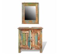 BEL-ACHAT* Ensemble meuble sous vasque et miroir en bois massif recyclé @Pr5884615