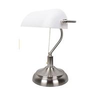 BEL AIR HOME - Lampe de Table Bancario en Métal et Verre | Design Élégant Contemporain | Qualité Durable | Montage Facile | Luminaire Versatile (NICKEL/BLANC)