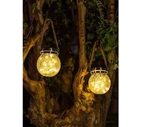 BEL AIR HOME - Lot de 2 Suspensions Solaires LED en Verre 3000K IP65 - Éclairage Extérieur Automatique 8-12h - Déco Élégante pour Jardin, Patio - 30 LEDs Chaudes, Verre