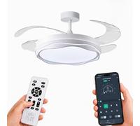BEL AIR HOME - Ventilateur de plafond KIRA blanc, moteur DC silencieux, pales rétractables, lumière LED 36 W 3 températures, télécommande, mode hiver, moderne (KIRA BLANC)