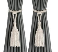 BEL AVENIR Lot de 2 embrasses de rideaux à pompons modernes en corde pour rideaux de fenêtre - Embrasses décoratives élégantes avec pompons pour l'extérieur (beige)
