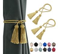 BEL AVENIR Lot de 2 embrasses décoratives Faites à la Main avec Pompons - Doré