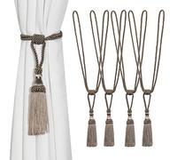 Bel Avenir Lot de 4 embrasses de rideaux tissées à la main avec pompons pour décoration de maison ou de bureau (lin)