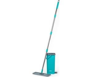 Beldray AntiBac Mop à Tête Plate & Seau - 5 litres, Fonction d'Essorage Intégrée, Repose-Pied Intégré, Tête Pivotante à 180°, 2 Tampons de Rechange pour Le Balai, Design Compact, Tête Fine