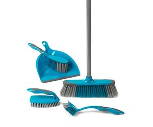 Beldray LA024152TQEU Kit de Nettoyage Deluxe avec 5 Accessoires, Ensemble Pelle et Balayette, Balai, Brosse à Récurer et Brosse à Vaisselle - Balai est idéal pour poils animaux, Turquoise