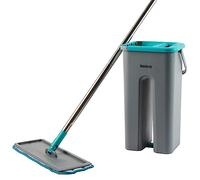 Beldray LA029371FEU7 Flat Mop & Bucket Set - Microfibre Technology, No Chemicals, Slimline Head for Hard-to-Reach Areas, Built-in Wringing, Dirt Removing Scraper, Compact Design & Super Absorbent