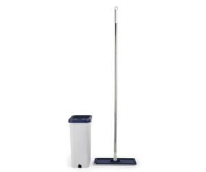 Beldray LA030223FEU7 Deep Clean Ensemble Balai à Franges et Seau Plat - Seau 5,5 L de grattoir à Auto-essorage à Deux Compartiments, tête en Microfibre Lavable, compacte, Bois/Vinyle/carrelage