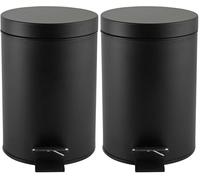 Beldray Poubelle Salle de Bain 3L à Pédale, Petite Poubelle Noire Inox pour WC/Bureau/Chambre, Mini Poubelle Design avec Pédale, Style Brabantia pour Toilette/Salle de Bain, Noir (Lot de 2)