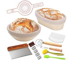 Beler Set De Paniers De Fermentation En Rotin Naturel Avec Tapis De Cuisson En Silicone, Paniers Ronds De 23 Cm Et Ovales De 25 Cm Pour Faire Du Pain