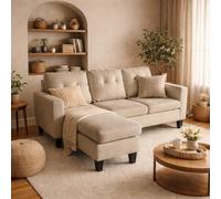 Belfast canapé d'angle 3 places en tissu beige