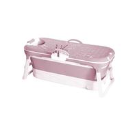 Belfoyer Baignoire Pliable Adulte,Bain Vapeur & Trempage avec Couvercle Isolant, Dossier Ergonomique 108°, Idéal Petite Salle de Bain et Douche, Facile à Ranger, Avec panier,118x60x53cm-Rose