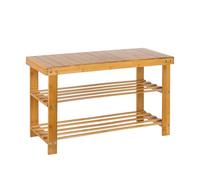 Belfoyer Banc Chaussures Entrée, Etagère à Chaussures Double Couche,en Bambou/Fonction de Rangement, Entrée/Salon/Rangement à Chaussures, 70 cm x 27 cm x 42cm (Couleur d'origine)
