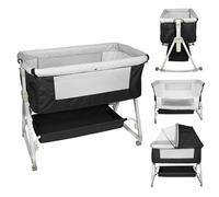 Belfoyer Berceau Cododo Bébé 2 en 1 avec Matelas & Moustiquaire, Lit d’Appoint Réglable en Hauteur, Lit Pliant Portable avec Roues et Fonction Balancelle, de 0 à 36 Mois（95 * 50 * 98-110cm，Noir）
