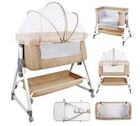 Belfoyer Berceau Cododo Bébé 2 en 1 avec Matelas & Moustiquaire, Lit d’Appoint Réglable en Hauteur, Lit Pliant Portable avec Roues et Fonction Balancelle, de 0 à 36 Mois（80 * 40 * 100-116cm，Noir）