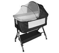 Belfoyer Berceau Cododo Bébé 2 en 1 avec Matelas & Moustiquaire, Lit d’Appoint Réglable en Hauteur, Lit Pliant Portable avec Roues et Fonction Balancelle, de 0 à 36 Mois（105 * 52 * 103-115cm，Noir）