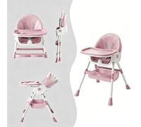 Belfoyer Chaise Haute Bebe Evolutive 4 en 1 Chaise Repas Pliable avec Roulettes Silencieuses et Coussin Confort PU Reglable en Hauteur pour Bebe et Enfant(Rose)