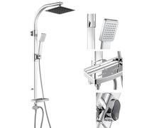 Belfoyer Kit de barre de douche à hauteur réglable avec pommeau de pluie carré de 20 cm et pulvérisateur à main, ensemble de douche double mode avec porte-savon, tuyau anti-nœuds, argenté