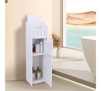 Belfoyer Meuble Toilette Rangement, Armoire Colonne Fine 3 Compartiments Couvercle Rabattable Porte Rayee Verticale Poignee Metal Bois Plastique Composite Impermeable,Blanc 20x18x78cm