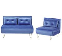 Beliani - 2 Banquettes Convertibles 2+1 Places en Velours et Métal, Bleu Marine