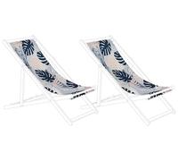Beliani 2 Toiles de Transat 113 x 44 cm en Polyester Bleu et Blanc Anzio/Avellino