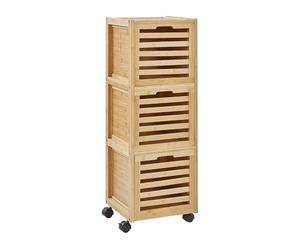 Beliani Armoire de Salle de Bain en Bambou avec 3 Tiroirs à roulettes Rangement Bois Marron Clair Shawnee
