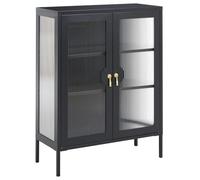 Beliani Armoire Industrielle en Métal avec Portes en Verre Cannelé et Étagères Noire Gleora