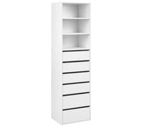 Beliani Armoire Ouverte Moderne Haute et Étroite avec 3 Étagères et 6 Tiroirs Panneau de Particules Placage Papier Chambre Couloir Blanche Hamilton
