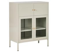 Beliani Armoire Vitrine Métallique à 2 Compartiments et 2 Portes Vitrées Style Scandinave Beige Clair Esholt