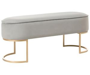 Beliani Banc Rembourré Velours Glam Pouf d'Appoint Pieds Métalliques Dorés Gris Clair Milry