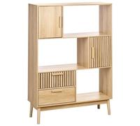 Beliani Bibliothèque Style Scandinave Etagère avec Tiroirs Rangement Pieds en Pin Bois Clair Lynwood