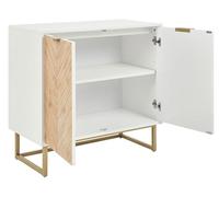 Beliani Buffet 2 Portes Placage Effet Bois Clair et Blanc avec Etagère Rangement Alaska