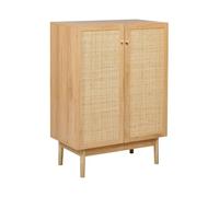 Beliani Buffet Boho Rustique en Bois de Pin Armoire 2 Portes Etagères Façade en Rotin Bois Clair Nivo